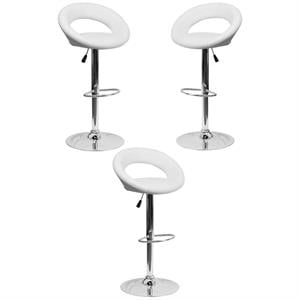 Home Square 24&quot to 33&quot Rounded Back Adjustable Bar Stool in White - Set of 3