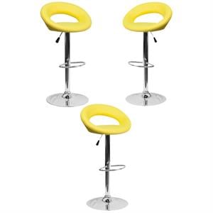 Home Square 24&quot to 33&quot Rounded Back Adjustable Bar Stool in Yellow - Set of 3