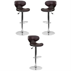 Home Square 24&quot to 33&quot Mid Back Cozy Adjustable Bar Stool in Brown - Set of 3