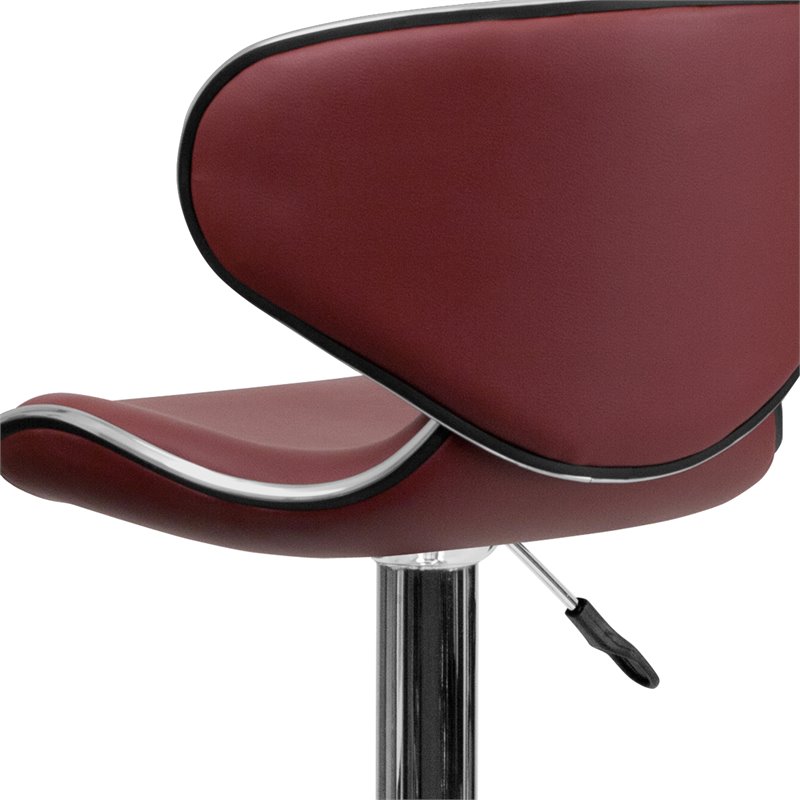 Home Square Mid Back Cozy Adjustable Bar Stool in Burgundy - Set of 3
