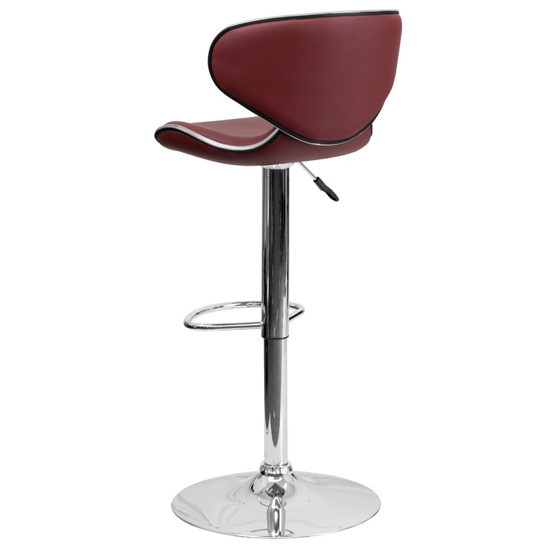 Home Square Mid Back Cozy Adjustable Bar Stool in Burgundy - Set of 3