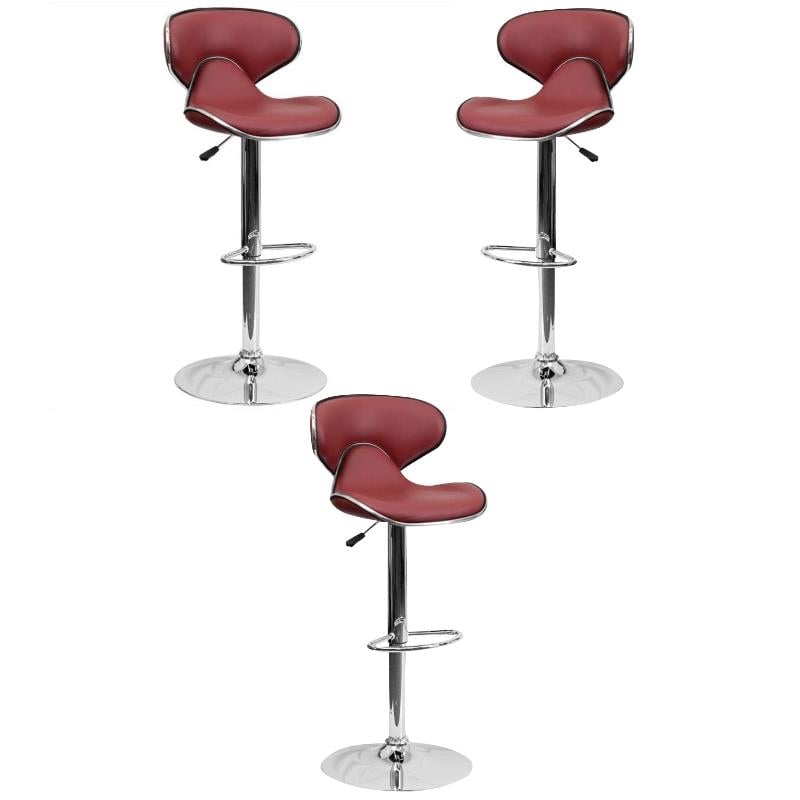 Home Square Mid Back Cozy Adjustable Bar Stool in Burgundy - Set of 3