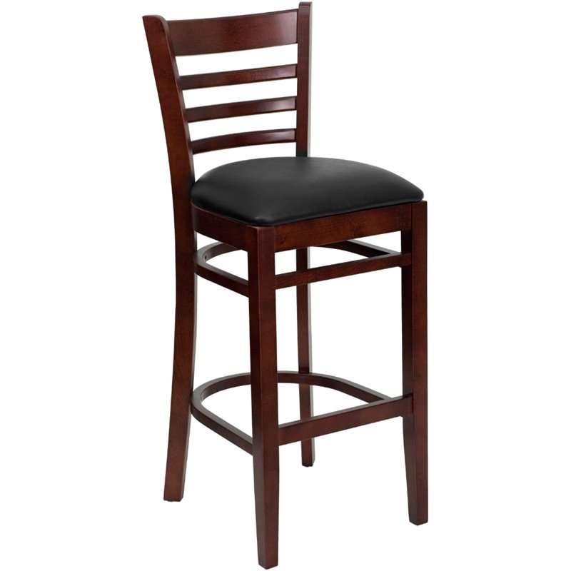 Home Square Wood Restaurant Bar Stool in Black and Mahogany - Set of 2