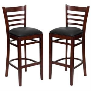 Home Square Wood Restaurant Bar Stool in Black and Mahogany - Set of 2