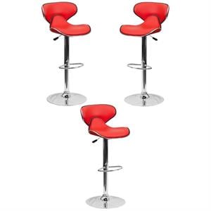 Home Square 24&quot to 33&quot Mid Back Cozy Adjustable Bar Stool in Red - Set of 3