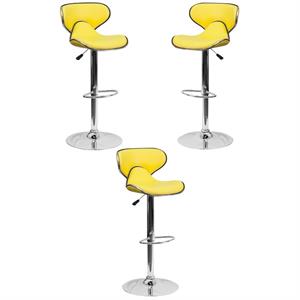 Home Square Mid Back Cozy Adjustable Bar Stool in Yellow - Set of 3