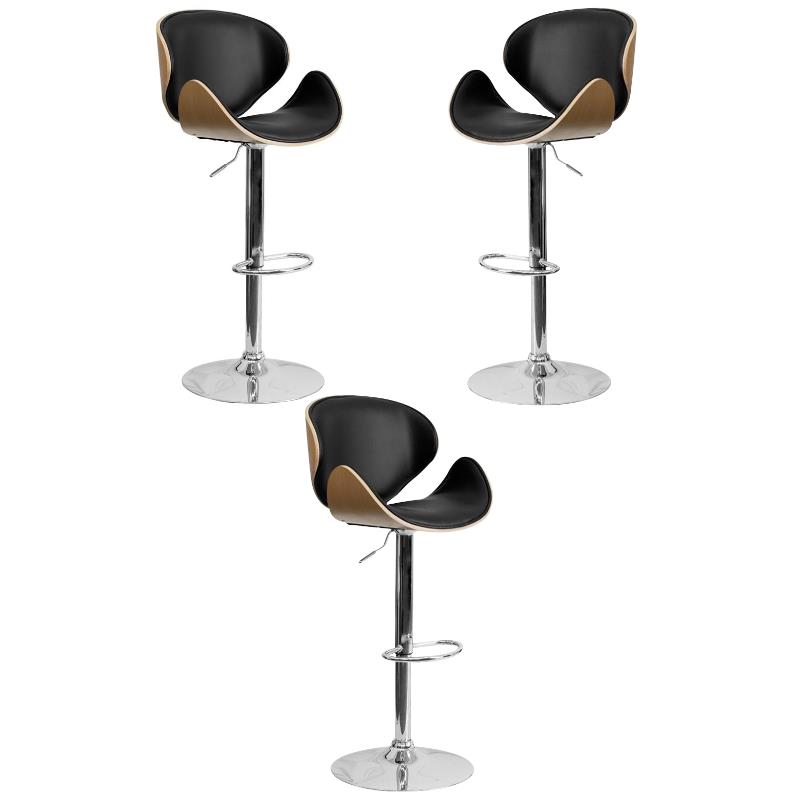 Home Square Adjustable Wood Bar Stool with Chrome Base in Beech - Set of 3