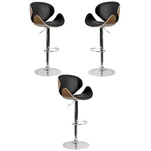 Home Square Adjustable Wood Bar Stool with Chrome Base in Beech - Set of 3