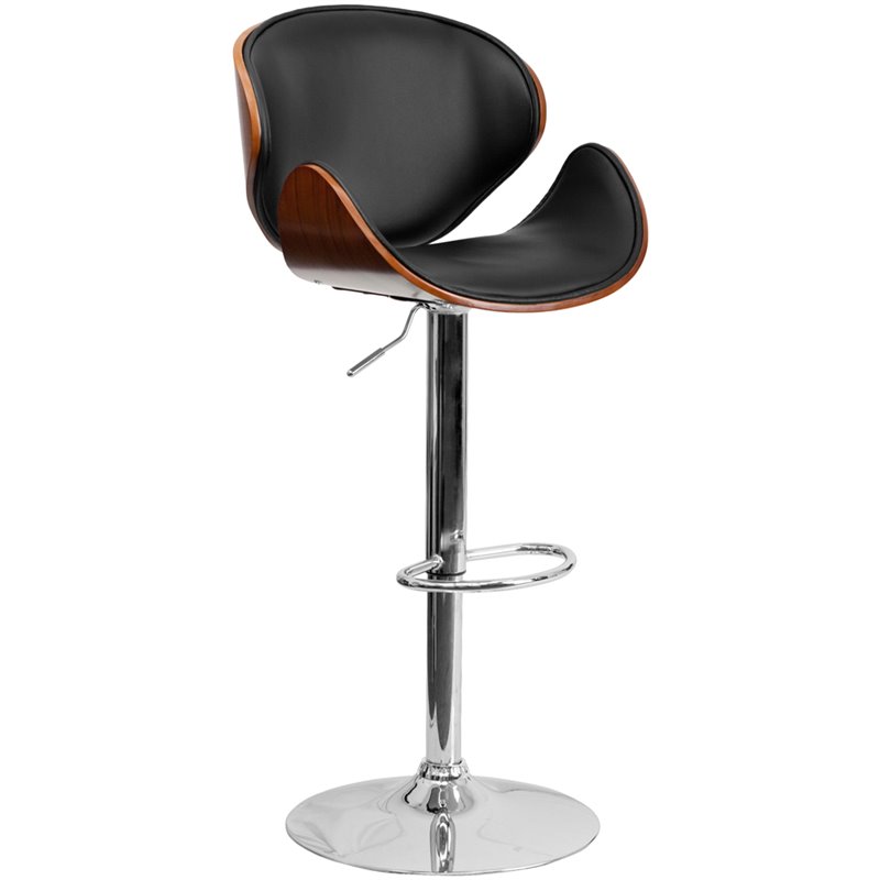 Home Square Adjustable Bar Stool with Curved Seat in Walnut - Set of 3