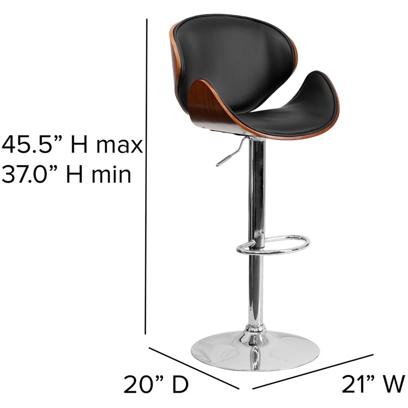 Home Square Adjustable Bar Stool with Curved Seat in Walnut - Set of 3