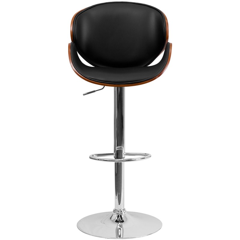 Home Square Adjustable Bar Stool with Curved Seat in Walnut - Set of 3