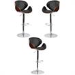 Home Square Adjustable Bar Stool with Curved Seat in Walnut - Set of 3