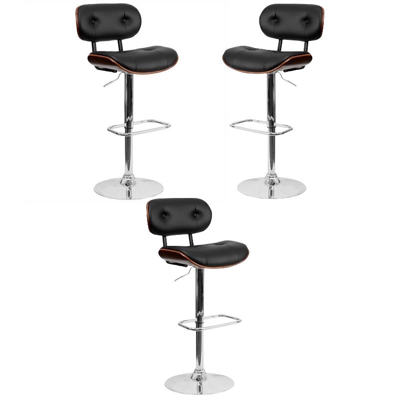Home Square Adjustable Bentwood Bar Stool in Black and Walnut - Set of 3