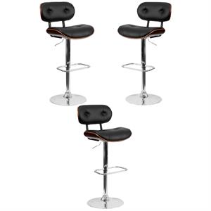 Home Square Adjustable Bentwood Bar Stool in Black and Walnut - Set of 3