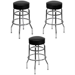 Home Square 30.25&quot Metal Restaurant Bar Stool in Black - Set of 3