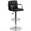 Home Square Quilted Adjustable Bar Stool with Arms in Black - Set of 2