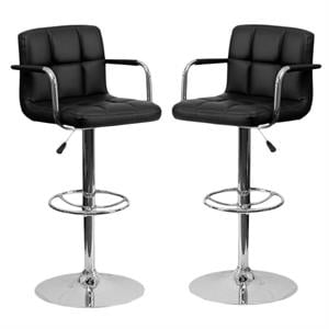 Home Square Quilted Adjustable Bar Stool with Arms in Black - Set of 2