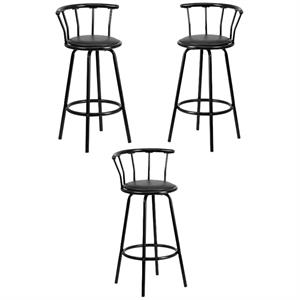 home square metal crown back swivel stool in black - set of 3
