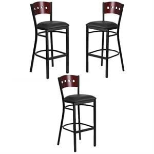 Home Square Hercules 32&quot Upholstered Bar Stool in Mahogany and Black - Set of 3