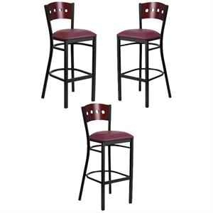 Home Square Hercules 32&quot Bar Stool in Mahogany and Burgundy - Set of 3