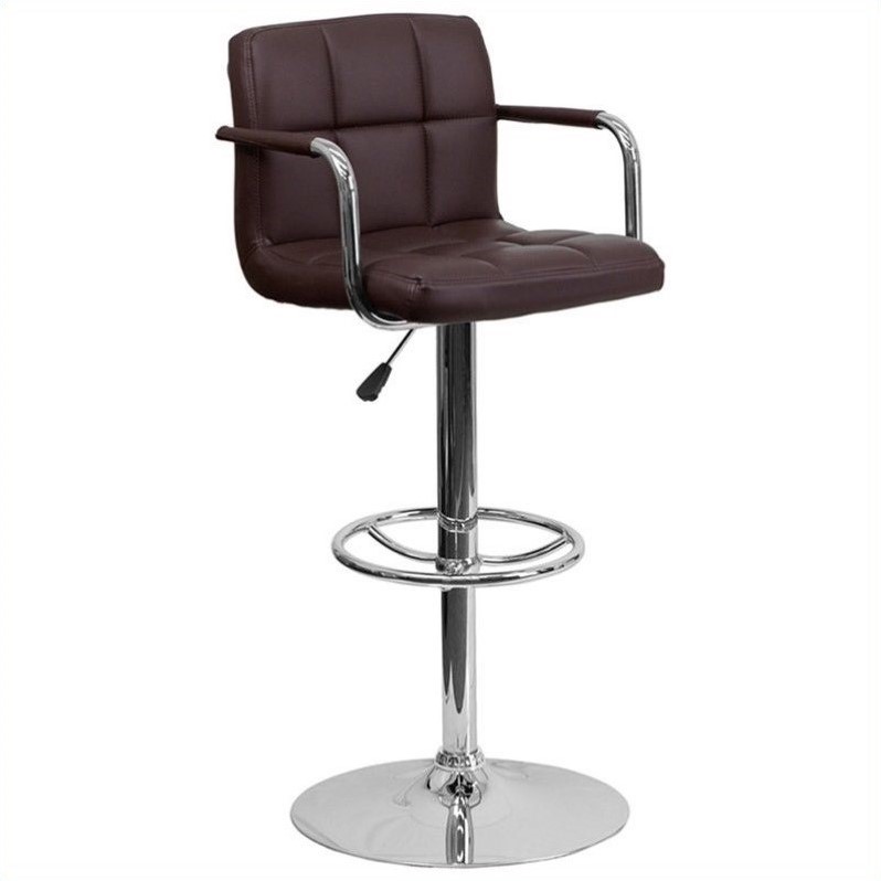 Home Square Quilted Adjustable Bar Stool with Arms in Brown - Set of 2