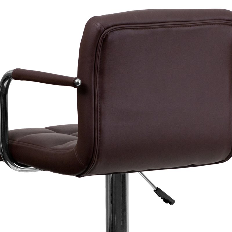 Home Square Quilted Adjustable Bar Stool with Arms in Brown - Set of 2