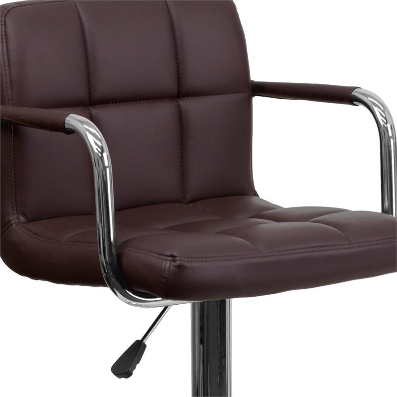 Home Square Quilted Adjustable Bar Stool with Arms in Brown - Set of 2