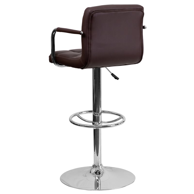 Home Square Quilted Adjustable Bar Stool with Arms in Brown - Set of 2