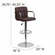 Home Square Quilted Adjustable Bar Stool with Arms in Brown - Set of 2
