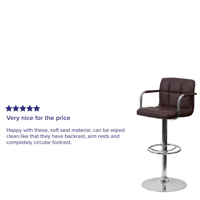 Home Square Quilted Adjustable Bar Stool with Arms in Brown - Set of 2
