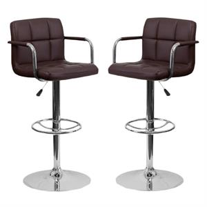 Home Square Quilted Adjustable Bar Stool with Arms in Brown - Set of 2