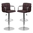 Home Square Quilted Adjustable Bar Stool with Arms in Brown - Set of 2