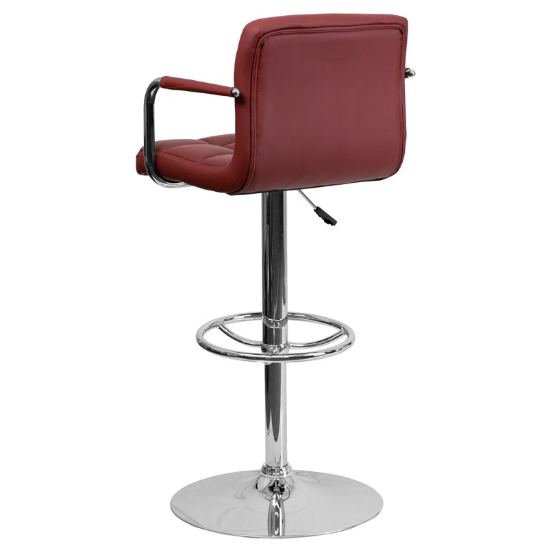 Home Square Quilted Adjustable Bar Stool with Arms in Burgundy - Set of 2