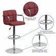 Home Square Quilted Adjustable Bar Stool with Arms in Burgundy - Set of 2