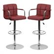 Home Square Quilted Adjustable Bar Stool with Arms in Burgundy - Set of 2