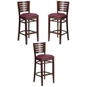 Home Square Darby 43.5&quot Bar Stool in Walnut and Burgundy - Set of 3