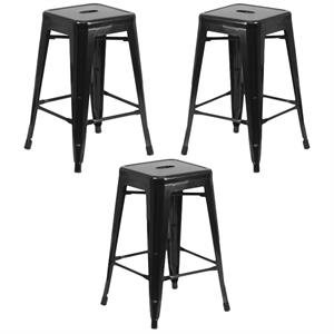 Home Square 24&quot Metal Backless Counter Stool in Black - Set of 3