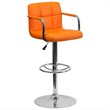 Home Square Quilted Adjustable Bar Stool with Arms in Orange - Set of 2