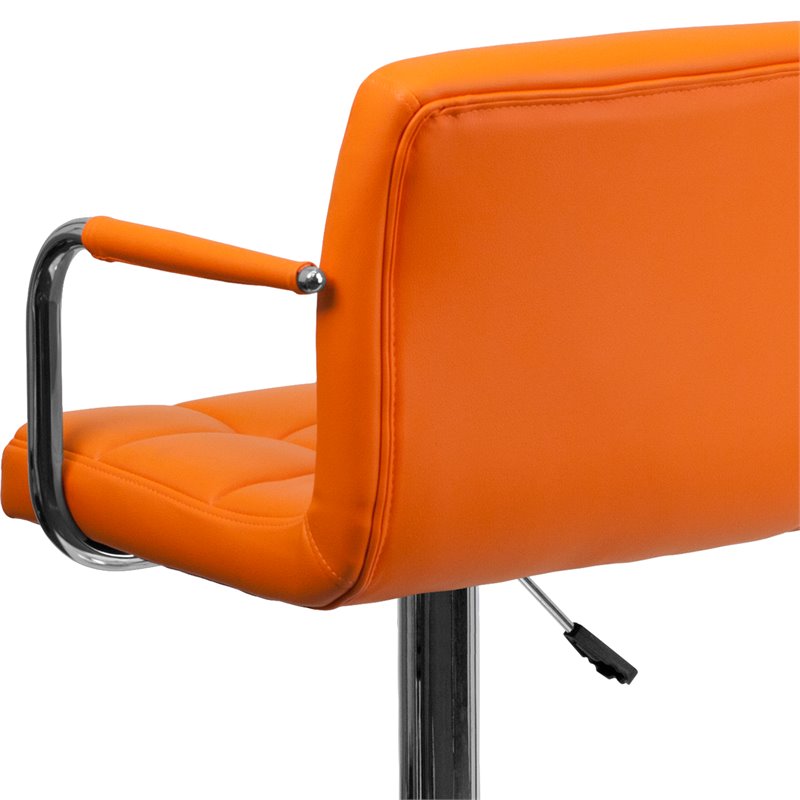 Home Square Quilted Adjustable Bar Stool with Arms in Orange - Set of 2