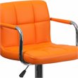 Home Square Quilted Adjustable Bar Stool with Arms in Orange - Set of 2