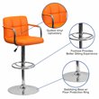 Home Square Quilted Adjustable Bar Stool with Arms in Orange - Set of 2