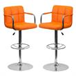 Home Square Quilted Adjustable Bar Stool with Arms in Orange - Set of 2