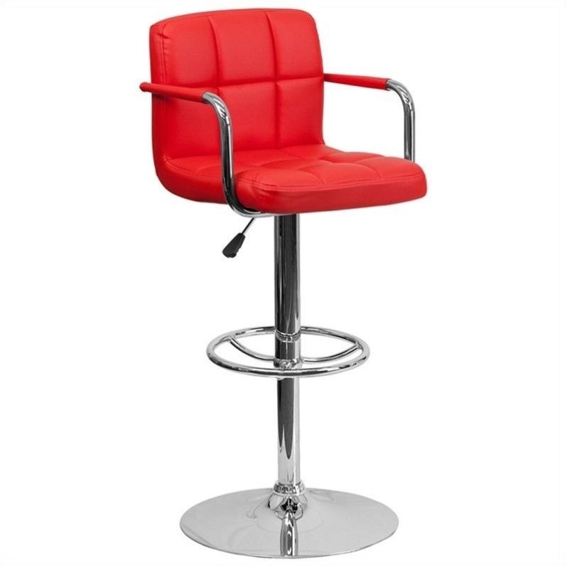 Home Square Quilted Adjustable Bar Stool with Arms in Red - Set of 2
