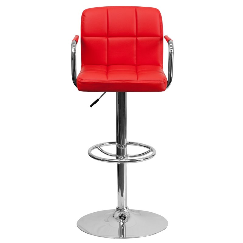 Home Square Quilted Adjustable Bar Stool with Arms in Red - Set of 2