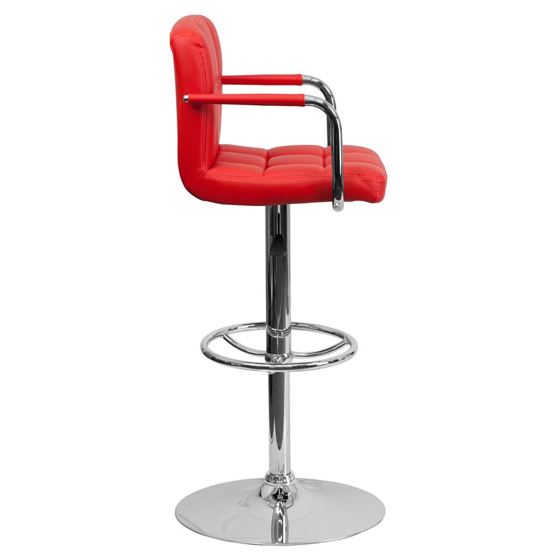 Home Square Quilted Adjustable Bar Stool with Arms in Red - Set of 2