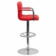 Home Square Quilted Adjustable Bar Stool with Arms in Red - Set of 2