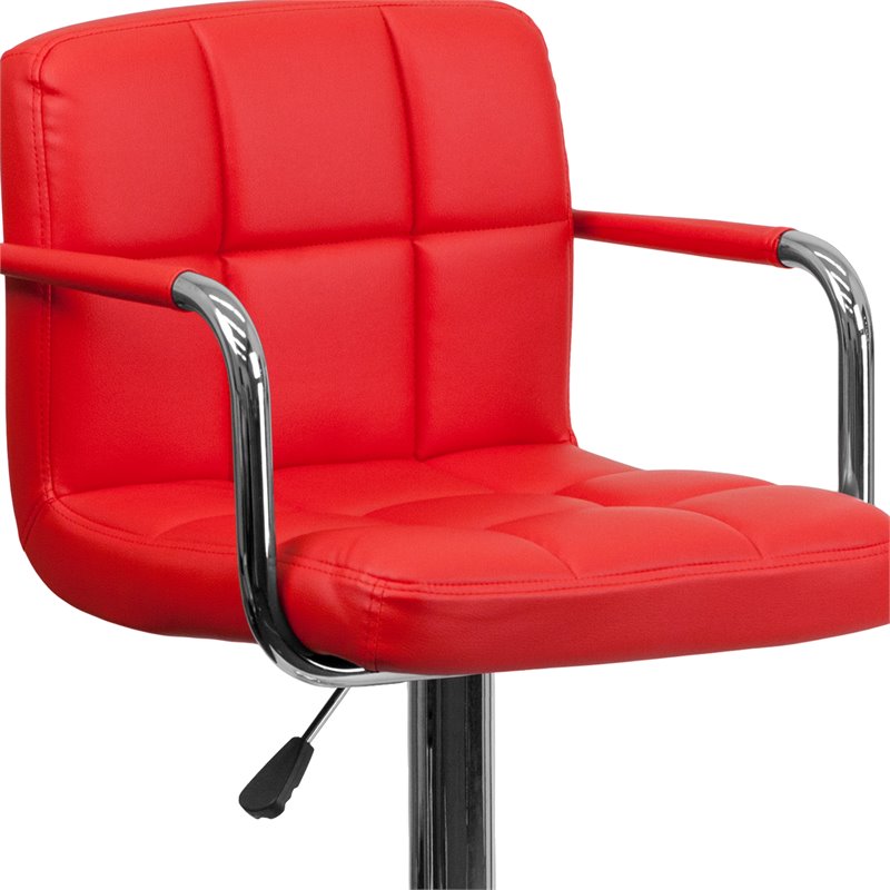 Home Square Quilted Adjustable Bar Stool with Arms in Red - Set of 2