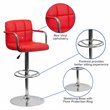 Home Square Quilted Adjustable Bar Stool with Arms in Red - Set of 2