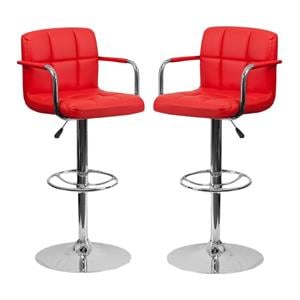 Home Square Quilted Adjustable Bar Stool with Arms in Red - Set of 2