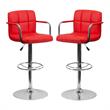Home Square Quilted Adjustable Bar Stool with Arms in Red - Set of 2
